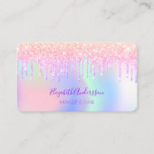 Roze paarse glitter druppelt holografisch make-up  visitekaartje (Voorkant)