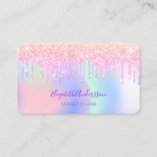 Roze paarse glitter druppelt holografisch make-up  visitekaartje