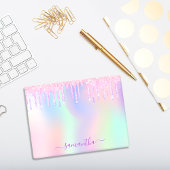 Roze paarse glitter druppelt holografische naam op post-it® notes