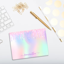 Roze paarse glitter druppelt holografische naam op
