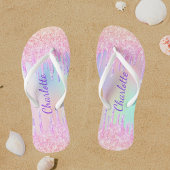 Roze paarse glitter druppelt naam holografisch teenslippers