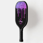 Roze Paarse glitter druppelt op spaarmonogram Pickleball Paddle (Links)