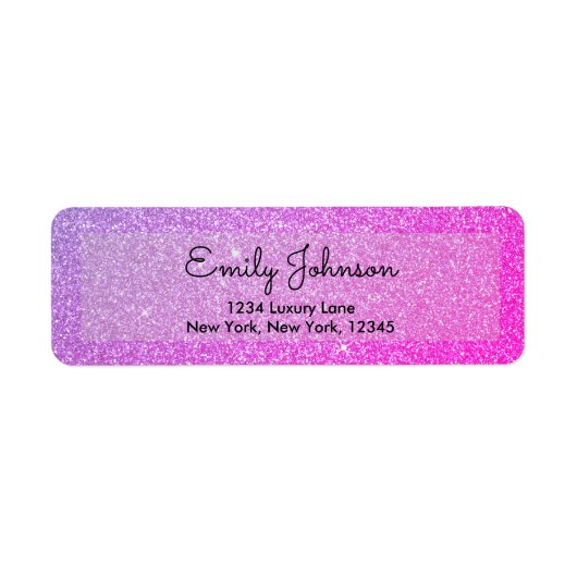 Roze Paarse Glitter en Glans Etiket (Voorkant)