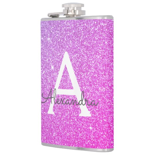 Roze Paarse glitter en Sparkle Monogram Heupfles (Links)