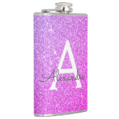 Roze Paarse glitter en Sparkle Monogram Heupfles (Rechts)