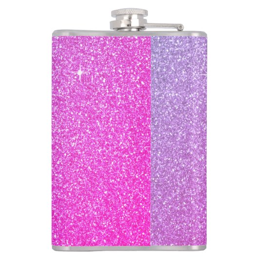 Roze Paarse glitter en Sparkle Monogram Heupfles (Achterkant)