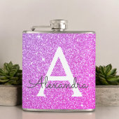 Roze Paarse glitter en Sparkle Monogram Heupfles