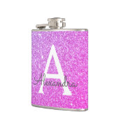 Roze Paarse glitter en Sparkle Monogram Heupfles (Links)
