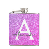 Roze Paarse glitter en Sparkle Monogram Heupfles (Voorkant)