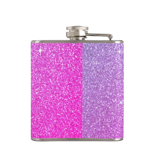 Roze Paarse glitter en Sparkle Monogram Heupfles (Achterkant)
