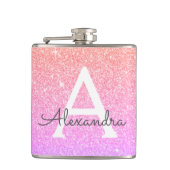 Roze Paarse glitter en Sparkle Monogram Heupfles (Voorkant)