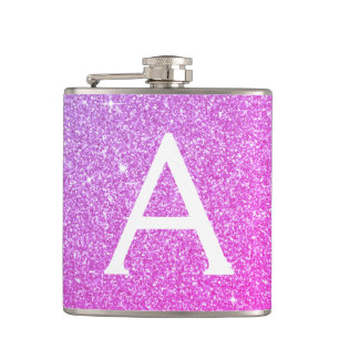 Roze Paarse glitter en Sparkle Monogram Heupfles