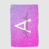 Roze Paarse Glitter- en Sparkle Monogram-naam Golfhanddoek (Voorkant)