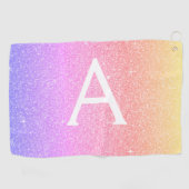 Roze Paarse Glitter- en Sparkle Monogram-naam Golfhanddoek (Horizontaal)
