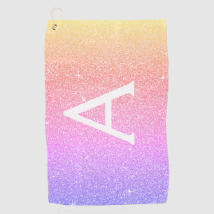 Roze Paarse Glitter- en Sparkle Monogram-naam Golfhanddoek