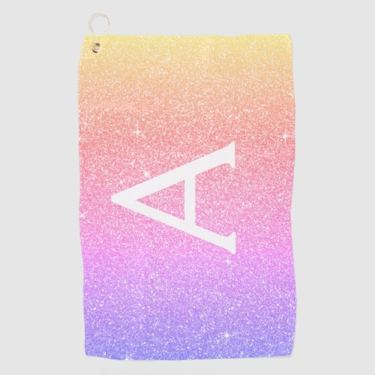 Roze Paarse Glitter- en Sparkle Monogram-naam Golfhanddoek (Voorkant)