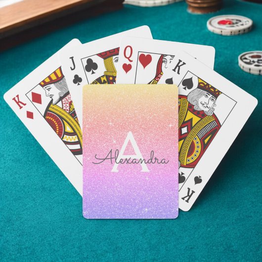 Roze Paarse glitter en Sparkle Monogram Pokerkaarten
