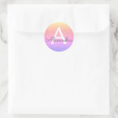 Roze - Paarse Glitter en Sparkle Monogram Ronde Sticker (Tas)