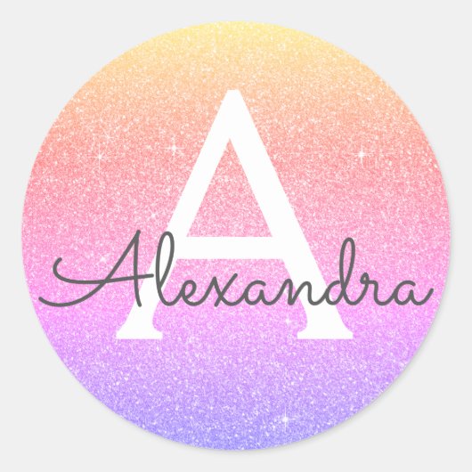 Roze - Paarse Glitter en Sparkle Monogram Ronde Sticker (Voorkant)