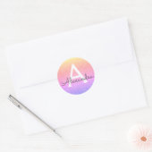 Roze - Paarse Glitter en Sparkle Monogram Ronde Sticker (Envelop)