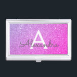 Roze Paarse glitter en Sparkle Monogram Visitekaarthouder<br><div class="desc">Roze en Paarse Ombre Faux Glitter en Sparkle Elegant Monogram Business Card Holder. Deze houder van een bedrijfskaart kan worden aangepast om uw initiaal en voornaam op te nemen.</div>