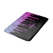 Roze Paarse Glitter Glans Drips Monogram Naam Badmat (Gekanteld)