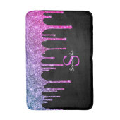 Roze Paarse Glitter Glans Drips Monogram Naam Badmat (Voorkant Verticaal)