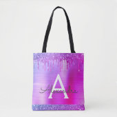 Roze Paarse Glitter Glans Elegante Monogram Tote Bag (Voorkant)