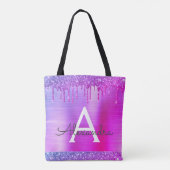 Roze Paarse Glitter Glans Elegante Monogram Tote Bag (Achterkant)