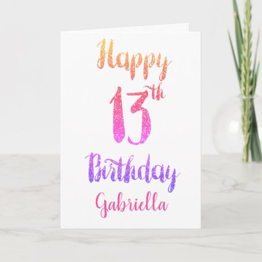 Roze Paarse Glitter Happy 13th Birthday Kaart (Voorkant)
