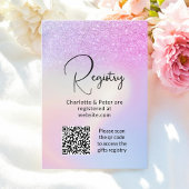 Roze Paarse Glitter Holografisch bruidsregister qr Informatiekaartje