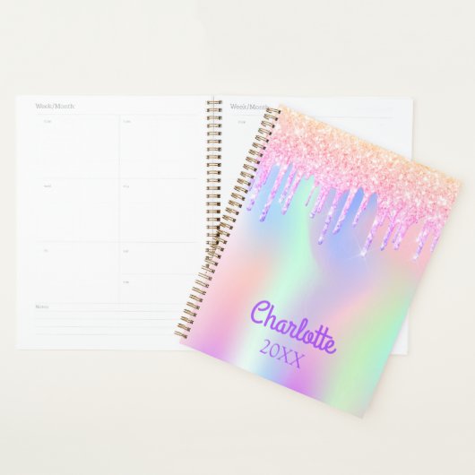 Roze paarse glitter holografisch planner (Display)