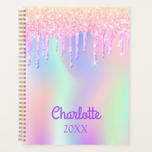 Roze paarse glitter holografisch planner (Voorkant)