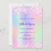 Roze paarse glitter holografische 10e verjaardag kaart (Voorkant)