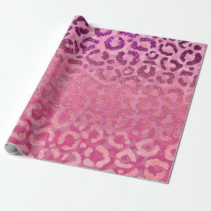 Roze Paarse Glitter Leopard Animal Print Gradiënt Cadeaupapier