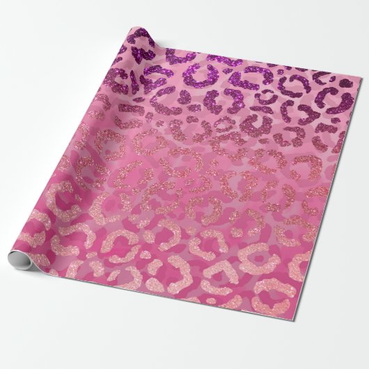 Roze Paarse Glitter Leopard Animal Print Gradiënt Cadeaupapier (Uitgerold)
