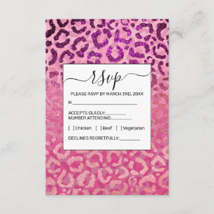 Roze Paarse Glitter Leopard Animal Print Gradiënt Informatiekaartje