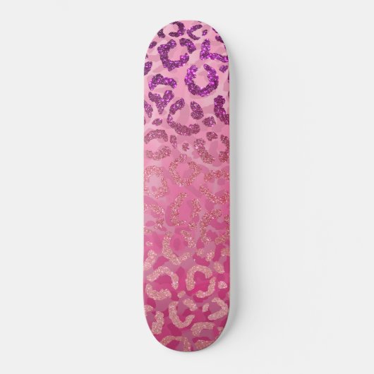 Roze Paarse Glitter Leopard Animal Print Gradiënt Persoonlijk Skateboard (Voorkant)