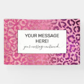 Roze Paarse Glitter Leopard Animal Print Gradiënt Spandoek (Horizontaal)