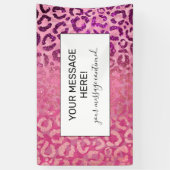 Roze Paarse Glitter Leopard Animal Print Gradiënt Spandoek (Verticaal)