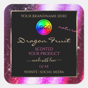 Roze Paarse Glitter Lijst Productlabel met Logo Vierkante Sticker
