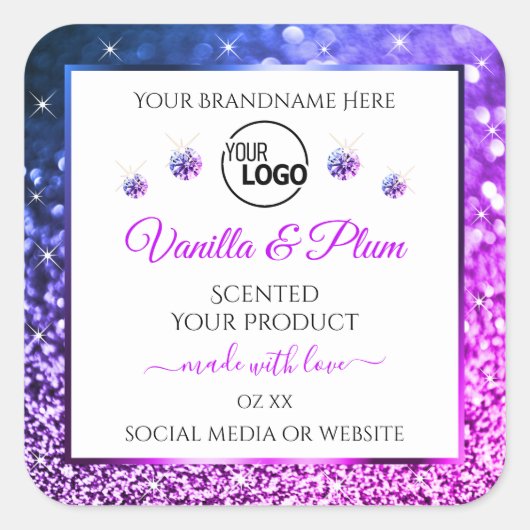 Roze Paarse Glitter-Logo Vierkante Sticker (Voorkant)