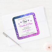 Roze Paarse Glitter-Logo Vierkante Sticker (Envelop)