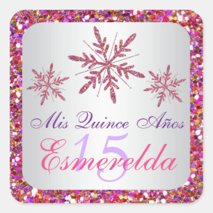 Roze, Paarse Glitter LOOK Snowflakes Sticker
