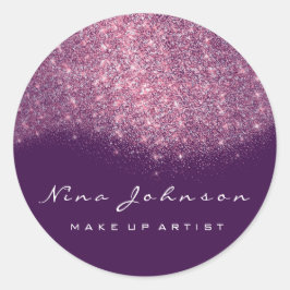 Roze Paarse Glitter Make-up Artiest Beauty Ronde Sticker
