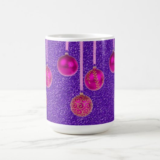 Roze Paarse Glitter Merry Kerstmis Baubles Mok (Center)