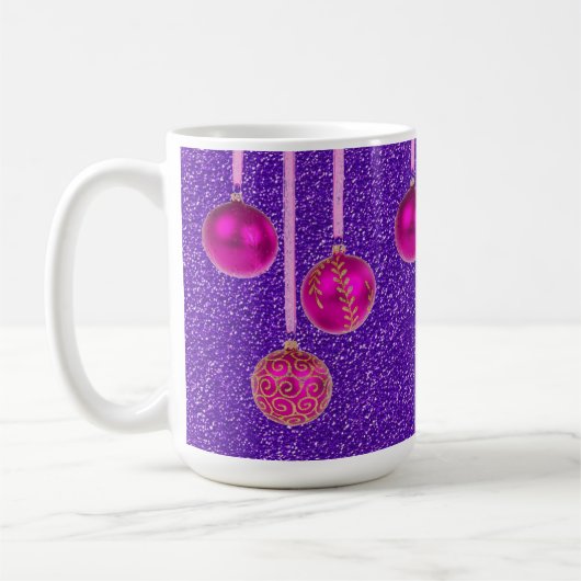 Roze Paarse Glitter Merry Kerstmis Baubles Mok (Links)