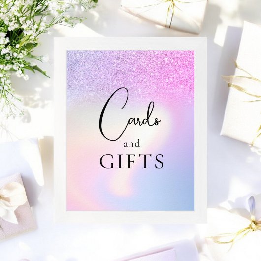 Roze Paarse Glitter Ombre Gift Table Vrijgezellenf Poster