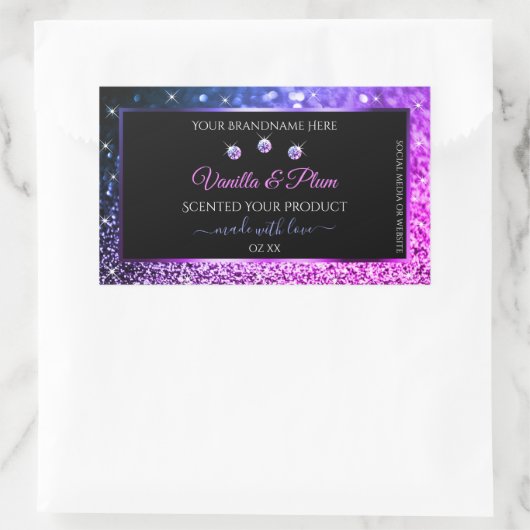 Roze Paarse Glitter Product Labels diamanten zwart (Tas)