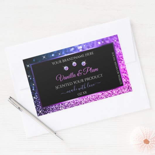 Roze Paarse Glitter Product Labels diamanten zwart (Envelop)